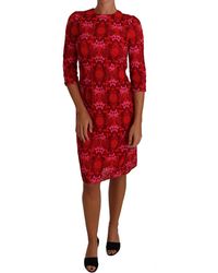 Dolce & Gabbana - Dolce Gabbana Floral Crochet Lace Red Sheath Dress - Lyst