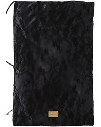Dolce & Gabbana Black Satin Lace Drawstring Holder Logo Plaque Pouch Bag