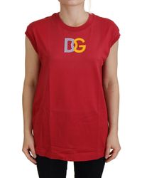 Dolce & Gabbana - Red Cotton Dg Logo Tank Top T-shirt - Lyst