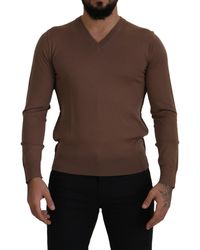 Dolce & Gabbana - Brown Woolv-neck Pullover Sweater - Lyst
