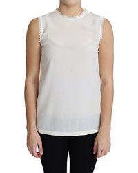 Dolce & Gabbana - White Blouse Silk Lace Trimmed Sleeveless Top - Lyst