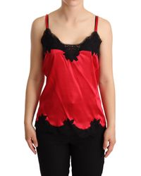 Dolce & Gabbana - Red Floral Lace Trimmed Silk Satin Camisole Top - Lyst