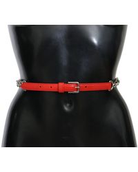 Dolce & Gabbana - Red Leather Roses Floral Silver Waist Belt - Lyst