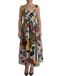 Dolce & Gabbana - Elegant Floral A-Line Cotton Dress - Lyst