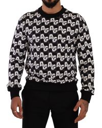 Dolce & Gabbana - Black White Cotton Dg Mania Logo Pullover Sweater - Lyst