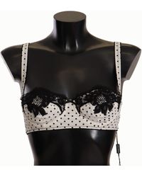 Dolce & Gabbana - White Black Polka Dot Satin Lace Balconette Bra Silk - Lyst