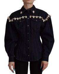 Dolce & Gabbana - Blue Denim Crystal Embellish Cotton Jacket - Lyst