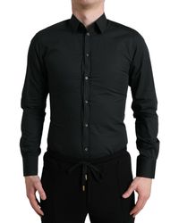 Dolce & Gabbana - Black Cotton Gold Slim Fit Dress Formal Shirt - Lyst