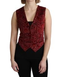 Dolce & Gabbana Bordeaux Brocade Waistcoat Vest Cotton Top - Red
