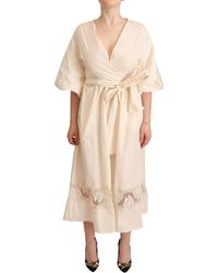 Pink Memories - Off White Short Sleeves Maxi A-line Wrap Dress - Lyst