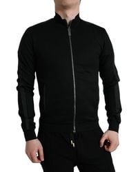 Dolce & Gabbana - Black Cotton Full Zip Long Sleeves Sweater - Lyst