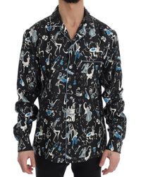Dolce & Gabbana Black Silk Jazz Motive Print Casual Shirt