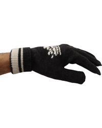 Dolce & Gabbana Gray White D&g Logo Crown Cashmere Gloves - Multicolor