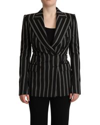 Dolce & Gabbana - Black White Stripes Wool Long Sleeves Jacket - Lyst