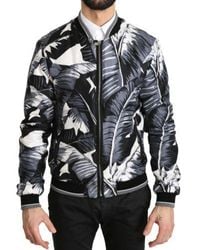 Dolce & Gabbana - Black Silk Banana Leaf Print Bomber Jacket - Lyst