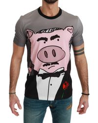Dolce & Gabbana - Cotton Pig T-shirt Gray Tsh4551 - Lyst