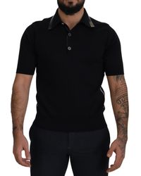 Dolce & Gabbana - Black Cotton Silk Polo Shortsleeve T-shirt - Lyst