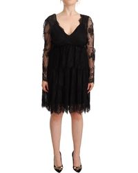 Aniye By - Black Floral Lace Cotton Long Sleeves V-neck Shift Dress - Lyst