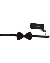Dolce & Gabbana Brown Pattern Silk Adjustable Neck Papillon Bow Tie - Black