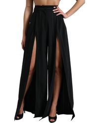 Dolce & Gabbana - Black High Waist Front Slit Wide Leg Pants - Lyst