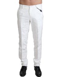 NEW $780 DOLCE & GABBANA Pants White Black Striped Cotton Slim Fit s IT46 W32 
