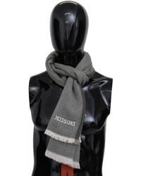Missoni Wool Unisex Neck Wrap Shawl Fringes Logo Scarf in Black Save 36% Womens Mens Accessories Mens Scarves and mufflers 