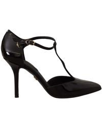 Dolce & Gabbana - Patent Leather T-strap Heels Sandals Shoes - Lyst