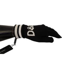 Dolce & Gabbana Black White D&g Logo Cashmere Knitted Gloves