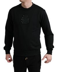 Dolce & Gabbana - Black Cotton Round Neck Pullover Logo Sweater - Lyst