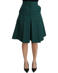 Dolce & Gabbana - Dolce Gabbana Green Pleated A-line High Waist Cotton Skirt - Lyst