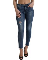 Dolce & Gabbana - Dark Blue Cotton Stretch Denim Skinny Jeans - Lyst