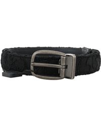 Dolce & Gabbana Black Cotton Lace Leather Belt