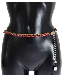 Dolce & Gabbana - Red Yellow Leather Crystal Belt - Lyst