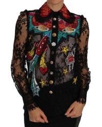 Dolce & Gabbana Embellished Embroidered Lace Shirt - Black