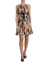 Dolce & Gabbana - Beige Floral Sleeveless A-line Mini Dress - Lyst