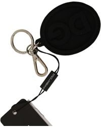 Dolce & Gabbana - Black Rubber Dg Logo Silver Brass Metal Keychain - Lyst