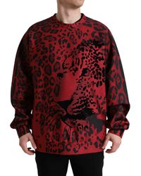 Dolce & Gabbana - Red Leopard Print Crewneck Pullover Sweater - Lyst