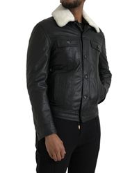 Dolce & Gabbana - Leather Fur Collar Biker Coat Jacket - Lyst