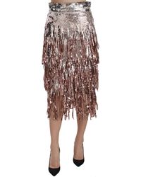Dolce & Gabbana Dolce Gabbana Sequin Embellished Fringe Midi Pencil Skirt - Metallic