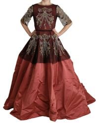 Dolce & Gabbana Crystal Chandelier Silk Princess Gown Dress - Pink