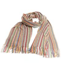 Missoni Beige Wool Knit Unisex Neck Wrap Fringe Shawl Scarf in Natural Save 33% Womens Mens Accessories Mens Scarves and mufflers 
