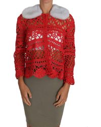 Dolce & Gabbana - Crochet Knit Raffia Sweater Red Tsh2723 - Lyst