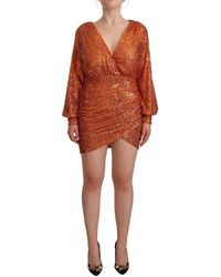 Aniye By - Orange Sequined Long Sleeves Mini Sheath Wrap Dress - Lyst
