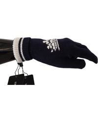 Dolce & Gabbana White D&g Logo Crown Cashmere Gloves - Blue