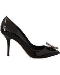 Dolce & Gabbana Black Patent Leather Crystal Heels Shoes