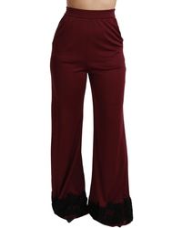 Dolce & Gabbana - Dolce Gabbana Black Lace High Waist Wide Leg Maroon Pants - Lyst