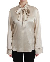 Dolce & Gabbana Lace-paneled Silk-blend Satin-crepe Blouse in Green Womens Clothing Tops Blouses 