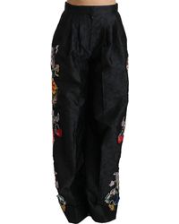 Dolce & Gabbana - Dolce Gabbana Black Brocade Floral Sequined Beaded Pants - Lyst
