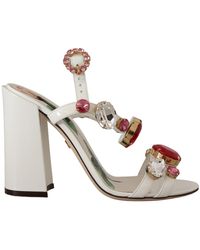 Dolce & Gabbana - Leather Crystal Keira Heels Sandals Shoes - Lyst