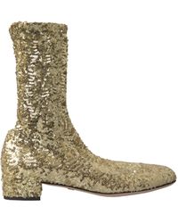 Dolce & Gabbana - Gold Sequined Short Boots Stretch Shoes - Lyst